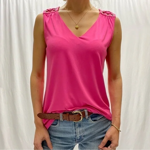 ELLEN Tracy sleeveless top top V neck hot pink size M - Picture 2 of 16